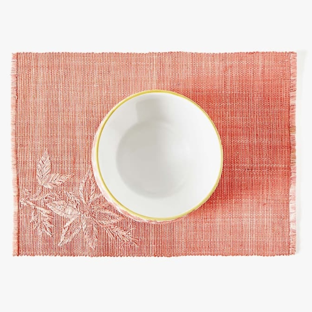 Coral placemat, napkins, goblet